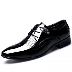 Men Classic Patent Leather Pointed Toe Lace Up Formal Dress Shoes