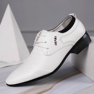 Men Classic Pure Color Pointed Toe Lace Up Business Formal Shoes