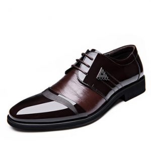 Men Color Blocking Splicing Pointed Toe Lace Up Formal Shoes