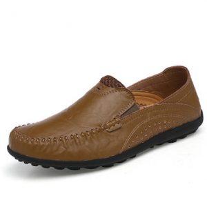 Men Color Match Slip On Leather Breathable Driving Casual Shoes