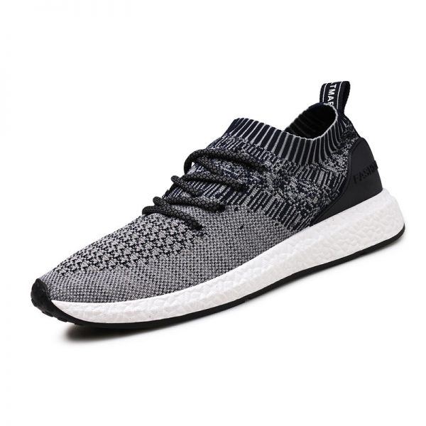 Men Comfy Elastic Knitted FabricBeathable Lace Up Casual Running Shoes