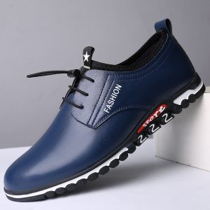 Men Comfy Elastic On Flat Low Top Soft Sole Leather Casual Shoes