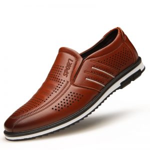 Men Comfy Hollow Out Breathable Soft Slip On Casual Leather Shoes