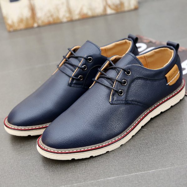 Men Comfy Leather Round Toe Pure Color Lace Up Soft Casual Shoes