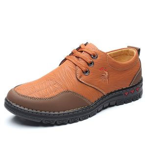 Men Comfy Microfiber Leather Stitching Lace Up Casual Shoes