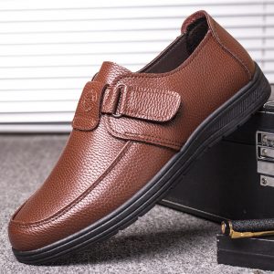 Men Comfy Round Toe Hook Loop Comfy Soft Sole Leather Shoes