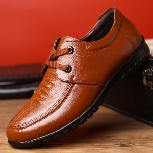 Men Comfy Round Toe Soft Lace Up Business Causal Leather Shoes