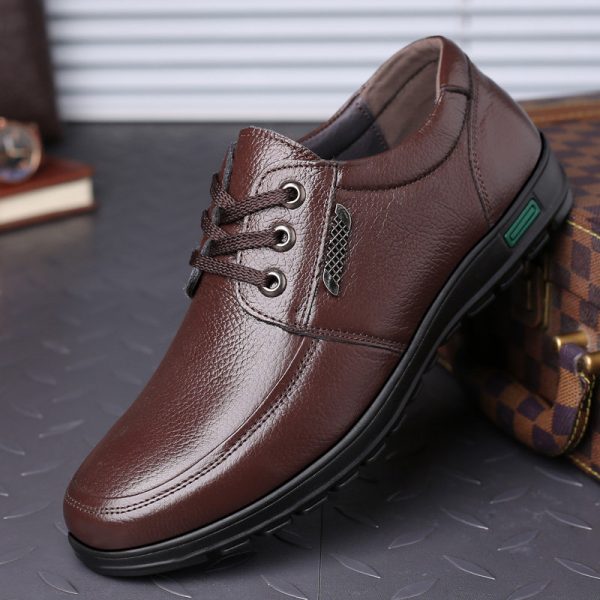 Men Cow Leather Round Toe SoftLace Up Business Casual Shoes