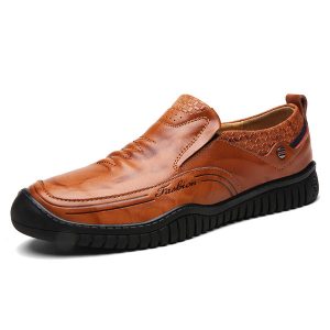 Men Cow Leather Wear-resistant Slip On Casual Shoes