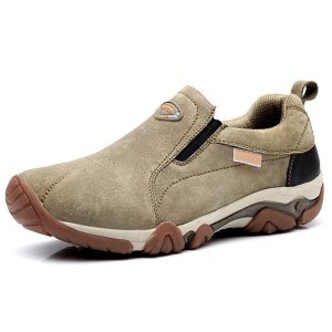 Men Cow Leather Wear-resistant Slip On Plush Lining Hiking Casual Shoes