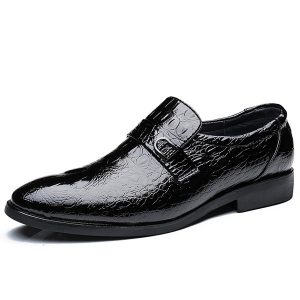 Men Crocodile Pattern Pointed Toe Cow Leather Business Shoes