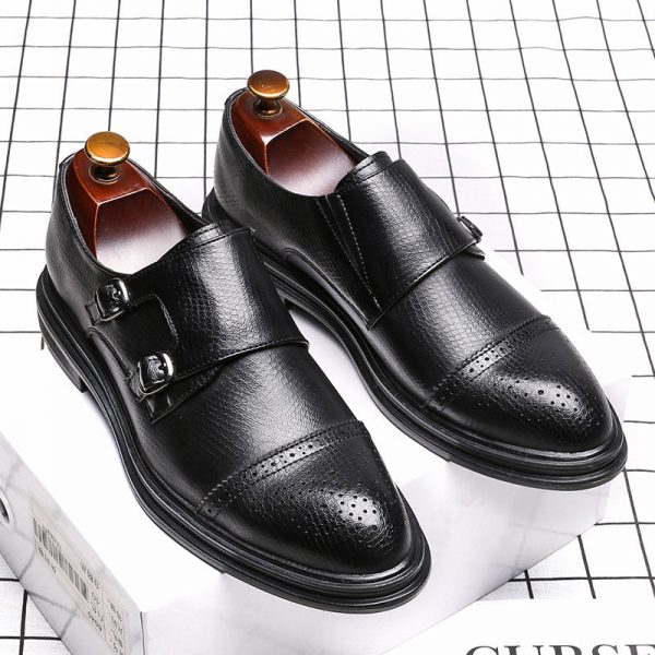 Men Double Monk Strap Oxfords Business Formal Slip On Brogue Shoes