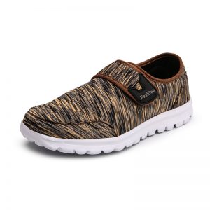 Men Fabric Hook Loop Soft Sole Slip On Casual Walking Shoes