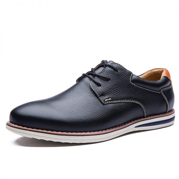 Men Genuine Cow Leather Pure Color Comfy Lace Up Business Casual Shoes