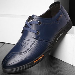 Men Genuine Cow Leather Round Toe Soft Sole Lace Up Casual Shoes