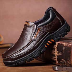 Men Genuine Cow Leather Waterproof Comfy Non Slip Soft Slip On Casual Shoes