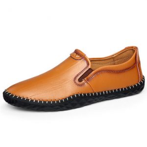 Men Genuine Leather Breathable Handmade Stitching Flat Casual Shoes