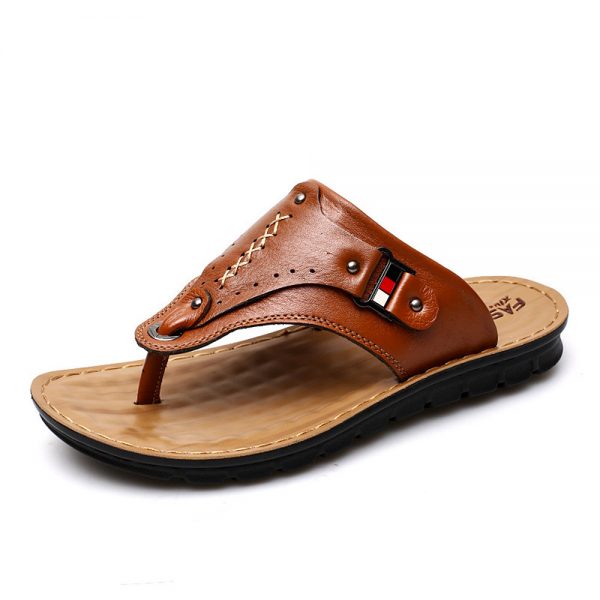 Men Genuine Leather Clip Toe Metal Buckle Casual Shoes