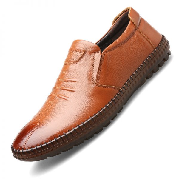 Men Genuine Leather Hand Stitching Non Slip Soft Sole Casual Shoes