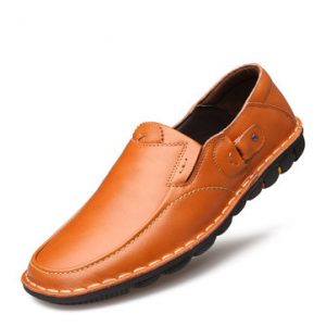 Men Genuine Leather Hand Stitching Slip On Business Casual Shoes