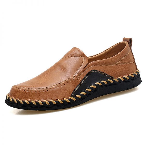 Men Genuine Leather Hand Stitching Soft Soles Slip On Casual Shoes