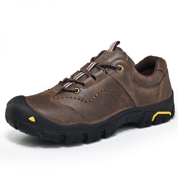 Men Genuine Leather Non Slip Hand Stitching Shock Absorption Hiking Shoes