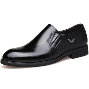 Men Genuine Leather Slip On Flat Business Casual Dress Shoes