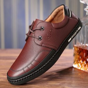 Men Genuine Leather Splicing Slip Resistant Soft Sole Casual Shoes