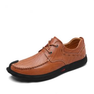 Men Genuine Leather Stitching Lace Up Soft Casual Shoes