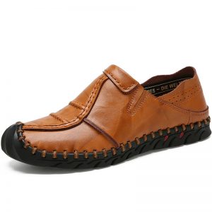 Men Hand Stitching Anti-collision Toe Soft Slip On Leather Shoes