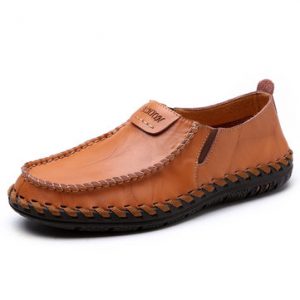 Men Hand Stitching Breathable Slip On Business Leather Casual Shoes