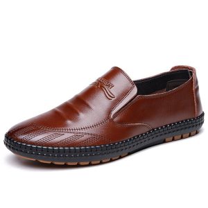 Men Hand Stitching Cow Leather Wear-resistant Casual Shoes