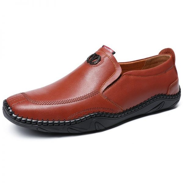 Men Hand Stitching Genuine Leather Non-slip Slip On Soft Casual Shoes