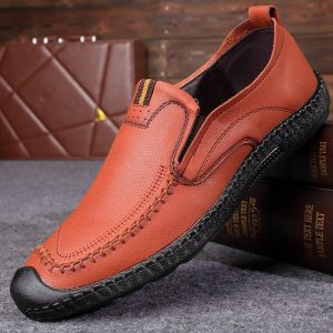 Men Hand Stitching Leather Anti-collision Non-slip Slip On Casual Shoes