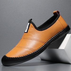 Men Hand Stitching Leather Anti-collision Slip Resistant Slip On Casual Shoes