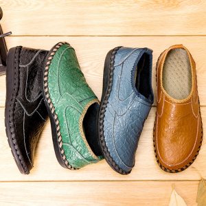 Men Hand Stitching Leather Comfy Slip On Soft Driving Casual Shoes