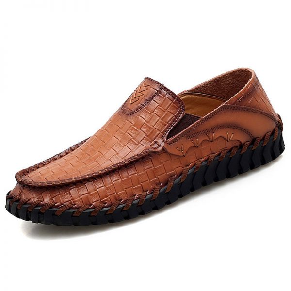 Men Hand Stitching Leather Non Slip Large Size Slip On Casual Shoes