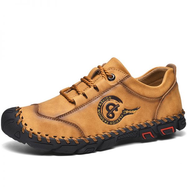 Men Hand Stitching Leather Non Slip Soft Sole Outdoor Casual Shoes