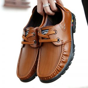 Men Hand Stitching Leather Non-slip Soft Sole Casual Driving Shoes