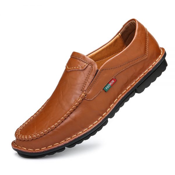 Men Hand Stitching Leather Non-slip Soft Sole Slip On Casual Shoes