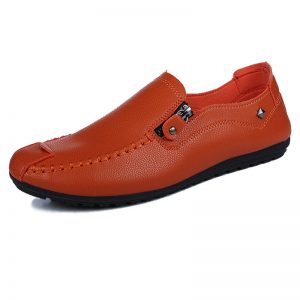 Men Hand Stitching Leather Side Zipper Casual Driving Shoes