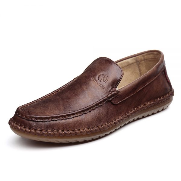 Men Hand Stitching Leather Slip On Soft Sole Casual Driving Shoes