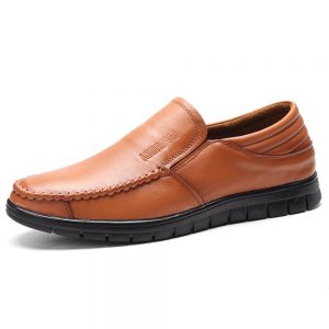 Men Hand Stitching Leather Slip Resistant Slip On Collapsible Heel Shoes