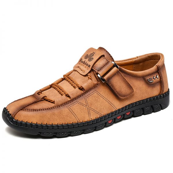 Men Hand Stitching Microfiber Leather Comfy Lace Up Casual Shoes