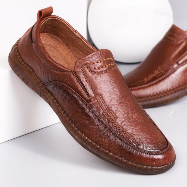 Men Hand Stitching Microfiber Leather Slip On Sole Sole Casual Shoes