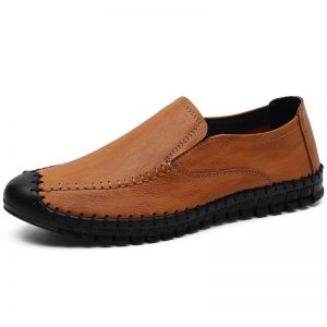 Men Hand Stitching Non Slip Anti-collision Large Size Slip On Casual Leather Shoes