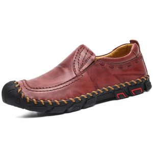 Men Hand Stitching Non Slip Anti-collision Slip On Soft Sole Casual Leather Shoes