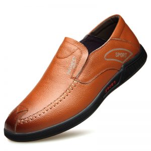 Men Hand Stitching Non Slip Slip On Soft Casual Leather Shoes