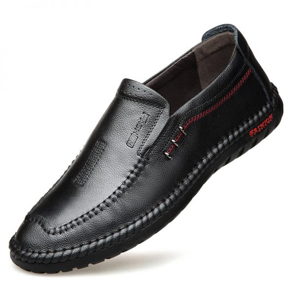 Men Hand Stitching Non Slip Slip On Soft Sole Leather Shoes