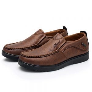 Men Hand Stitching Retro Color Slip On Soft Casual Leather Shoes